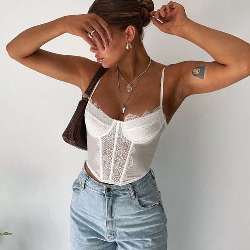 2022 spring and summer new LS21586DG hollow sexy lace pleated tube top sling European and American foreign trade wholesale women