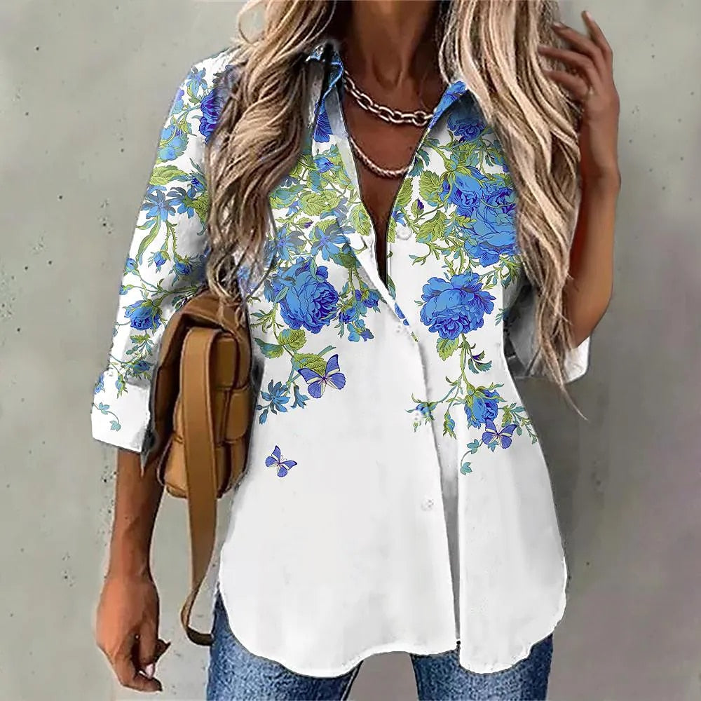 Elegant Loose Women Shirts Fashion  Shirts Women Print Casual Tops Ladies