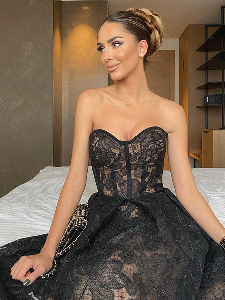 Fiona Printed Lace Corset Dress